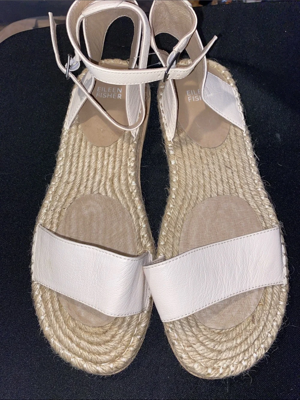 EILEEN FISHER MIKE TUMBLED LEATHER ESPADRILLE SANDLE SIZE 11  ANKLE STRAP NWOT